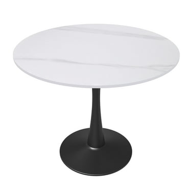 LeisureMod Round Dining Table Modern 31" Sintered Stone Tabletop with Steel Pedestal Base for Kitchen and Living Room Bristol Series in White