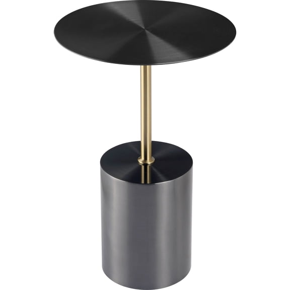 LeisureMod Round Side Table Modern Accent End Table Versatile Indoor Nightstand with Stainless Steel Pedestal Base for Living Room, Bedroom Malta Series in Black