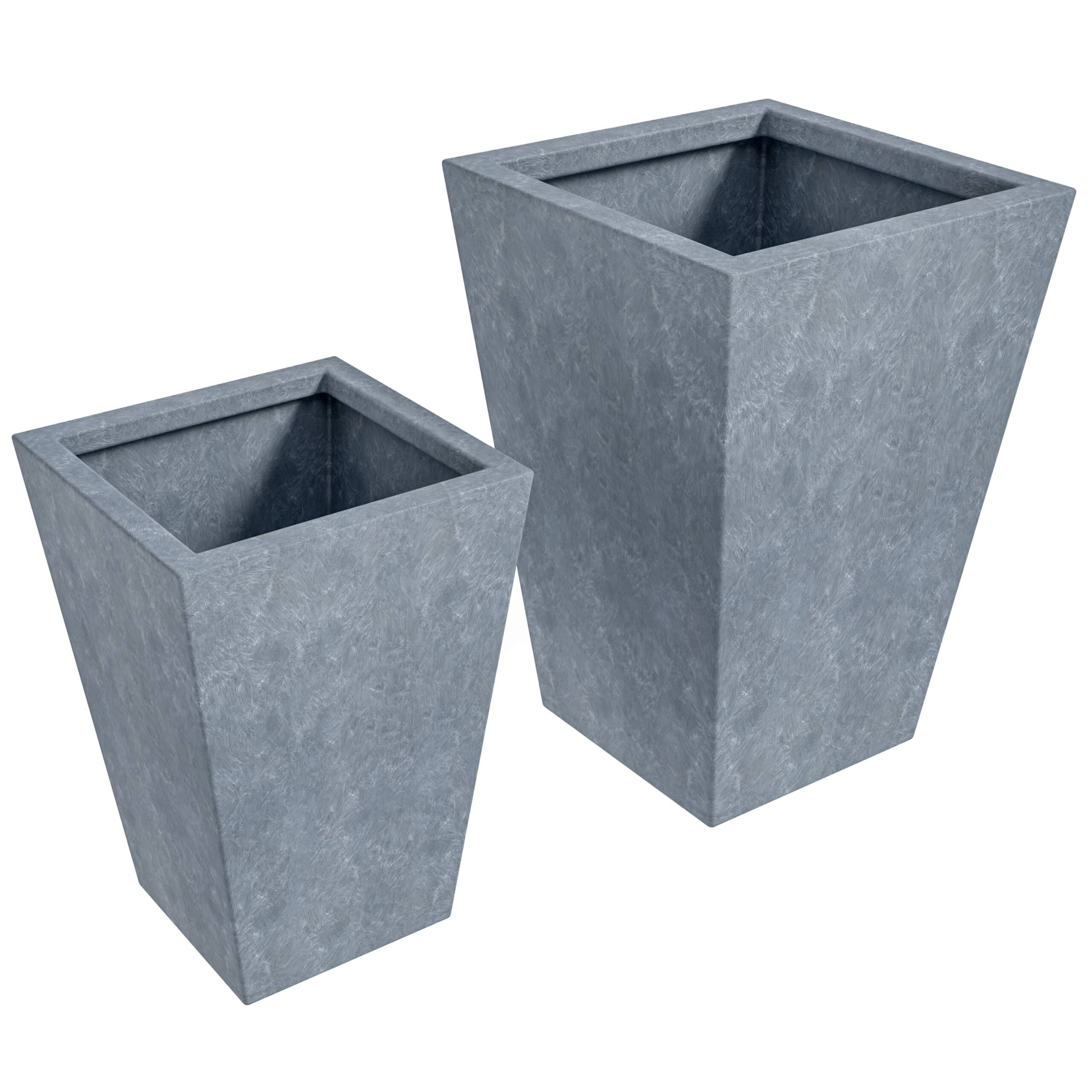 LeisureMod Serene MidCentury Modern Fiberstone and Clay Planter Set