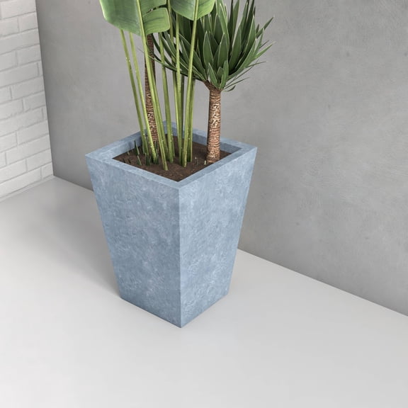 LeisureMod Serene Mid-Century Modern Fiberstone and Clay Planter - Tapered Square Plant Pot with Drainage Holes for Indoor and Outdoor Home (Aged Concrete, 21" Height)