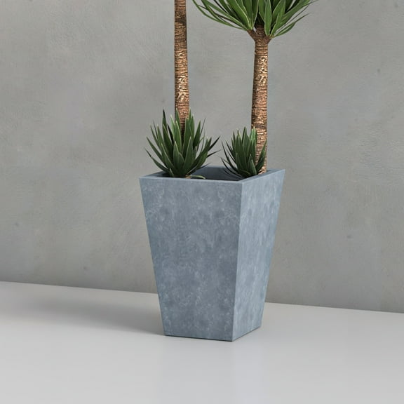 LeisureMod Serene Mid-Century Modern Fiberstone and Clay Planter - Tapered Square Plant Pot with Drainage Holes for Indoor and Outdoor Home (Aged Concrete, 15" Height)