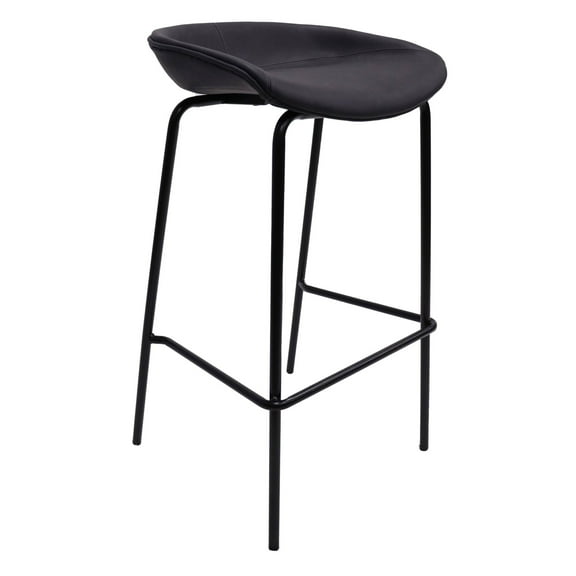 LeisureMod Servos Modern Barstool with Upholstered Faux Leather Seat and Powder Coated Iron Frame, Black