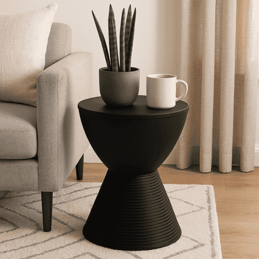 LeisureMod Ribbed Hourglass Side Table with Storage – ABS Drum Accent Table, Removable Lid, Indoor/Outdoor Use – Boyd Series