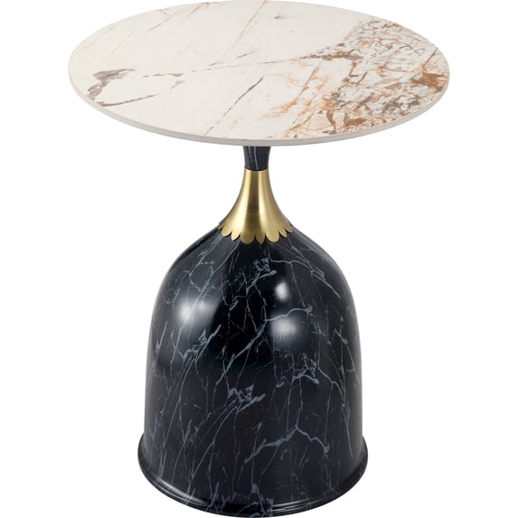 LeisureMod Side Table Round Sintered Stone Top Modern Accent Table with Stainless-Steel Base Chic End Table for Home, Living Room Oslo Series in Stone Black