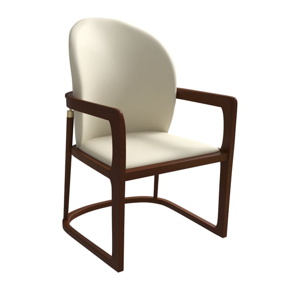 LeisureMod Solid Wood Frame Dining Chair Modern Breathable Accent Arm Chair Upholstered in Leather with Gold Accents for Kitchen and Dining Room in Svelta Series in Cream