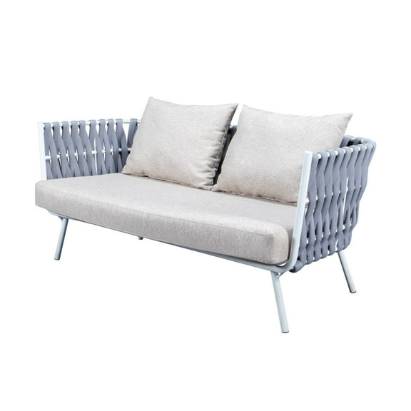 LeisureMod Spencer Modern Outdoor Light Grey Rope Frame Loveseat With Cushions