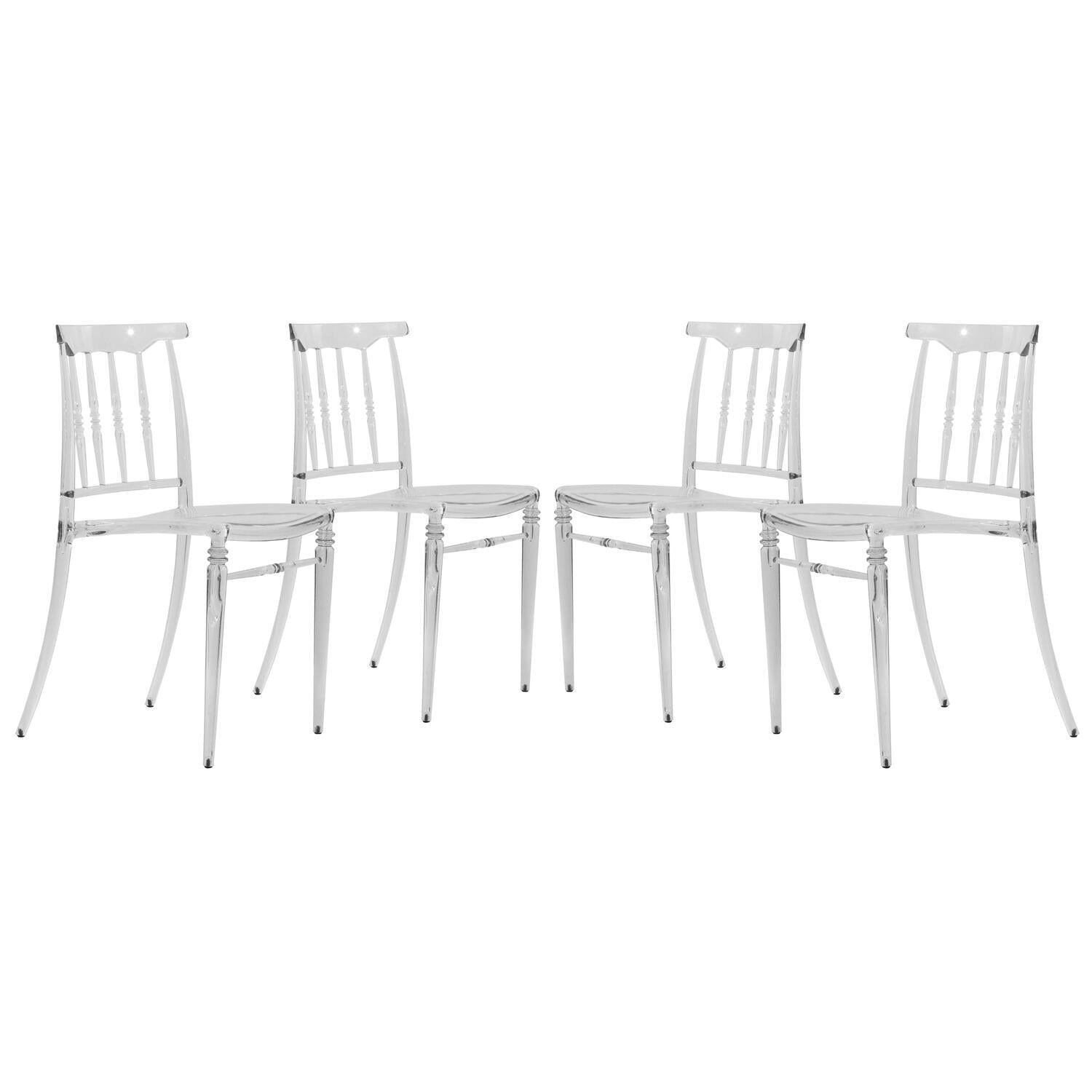 Elegant Spindle Transparent Lucite Dining Chair, Set of 4