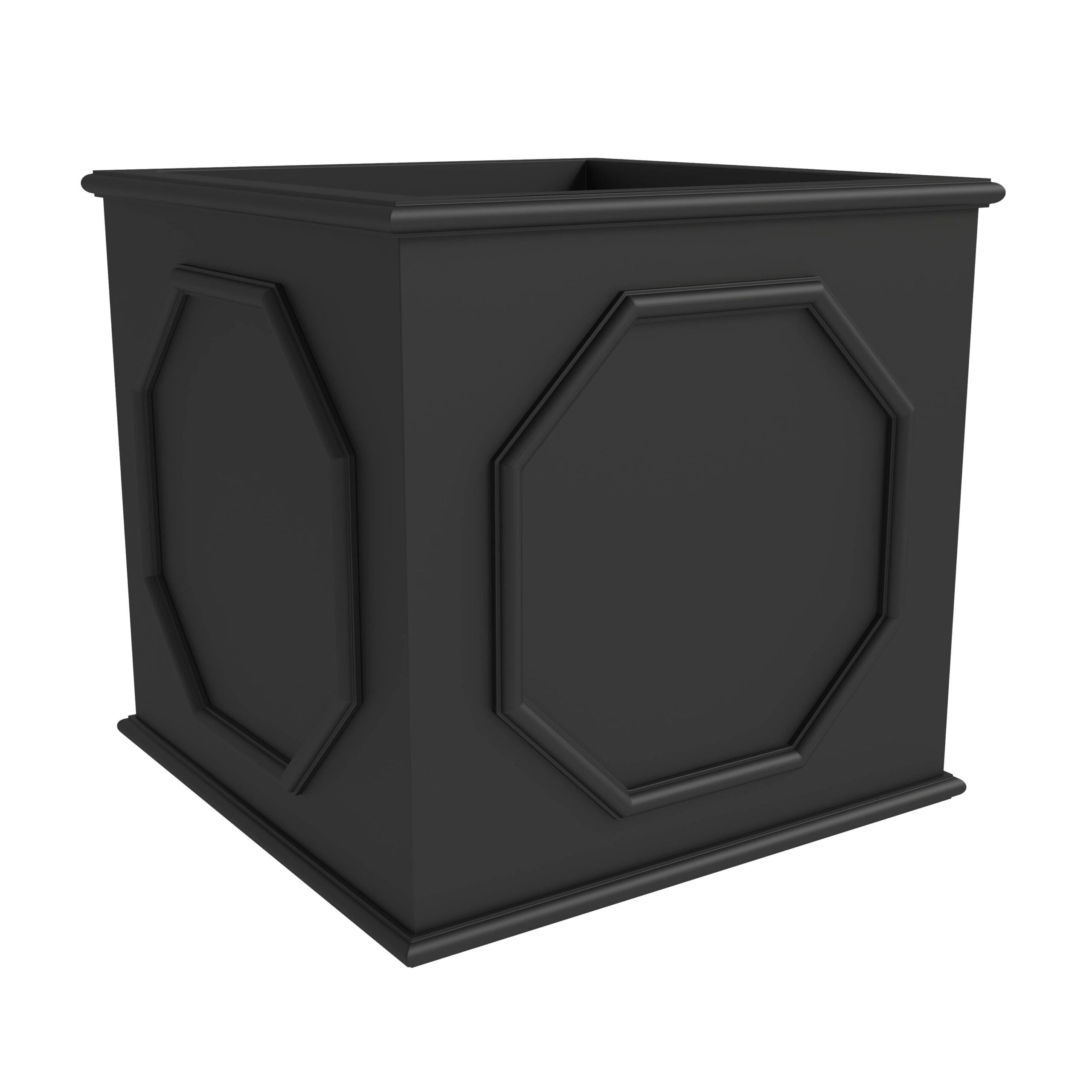 LeisureMod Sprout Fiberstone and MgO Clay Planter, Mid-Century Modern Square Planter Pot for Indoor and Outdoor (Black, 25.6")