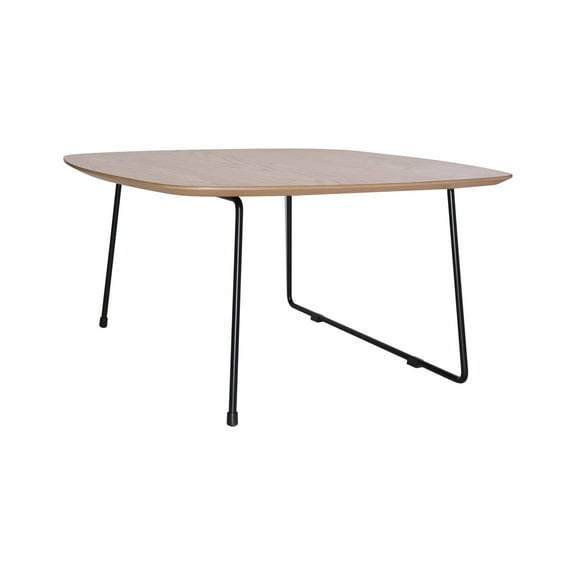 LeisureMod Square Coffee Table with Oak Wood Top and Powder-Coated Iron Base for Modern Home, Living Room Pemborke Collection in Natural Wood