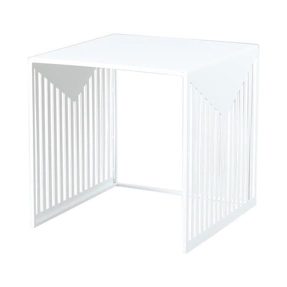 LeisureMod Side Table White Square Powder Coated Stainless Steel Open Bar Design for Living Room or Bedroom – Cisco Collection