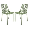 thumbnail image 1 of LeisureMod Stackable Dining Chair in Aluminum with Stackable and Floral Cutout Design Indoor Outdoor Use No Assembly for Modern Home, Kitchen, Patio Devon Collection in Khaki Green Set of 2, 1 of 11