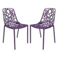 thumbnail image 1 of LeisureMod Stackable Dining Chair in Aluminum with Stackable and Floral Cutout Design Indoor Outdoor Use No Assembly for Modern Home, Kitchen, Patio Devon Collection in Purple Set of 2, 1 of 10