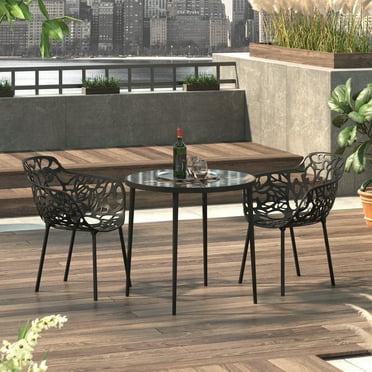LeisureMod Stackable Dining Chair in Aluminum with Stackable and Floral Cutout Design Indoor Outdoor Use No Assembly for Modern Home, Kitchen, Patio Devon Collection Set of 2