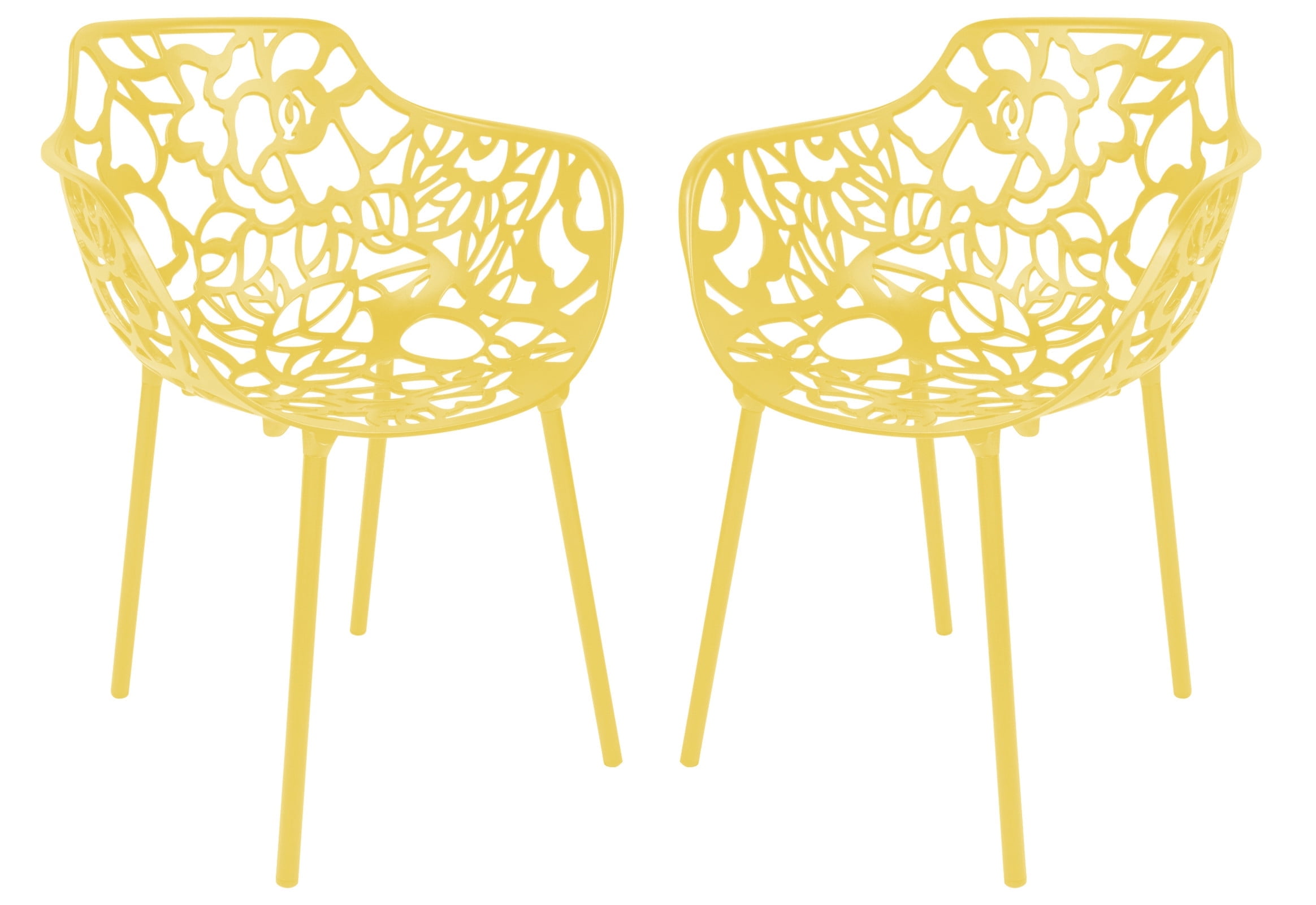 Devon Yellow Aluminum Modern Outdoor Dining Chair with Floral Cut-Out Design