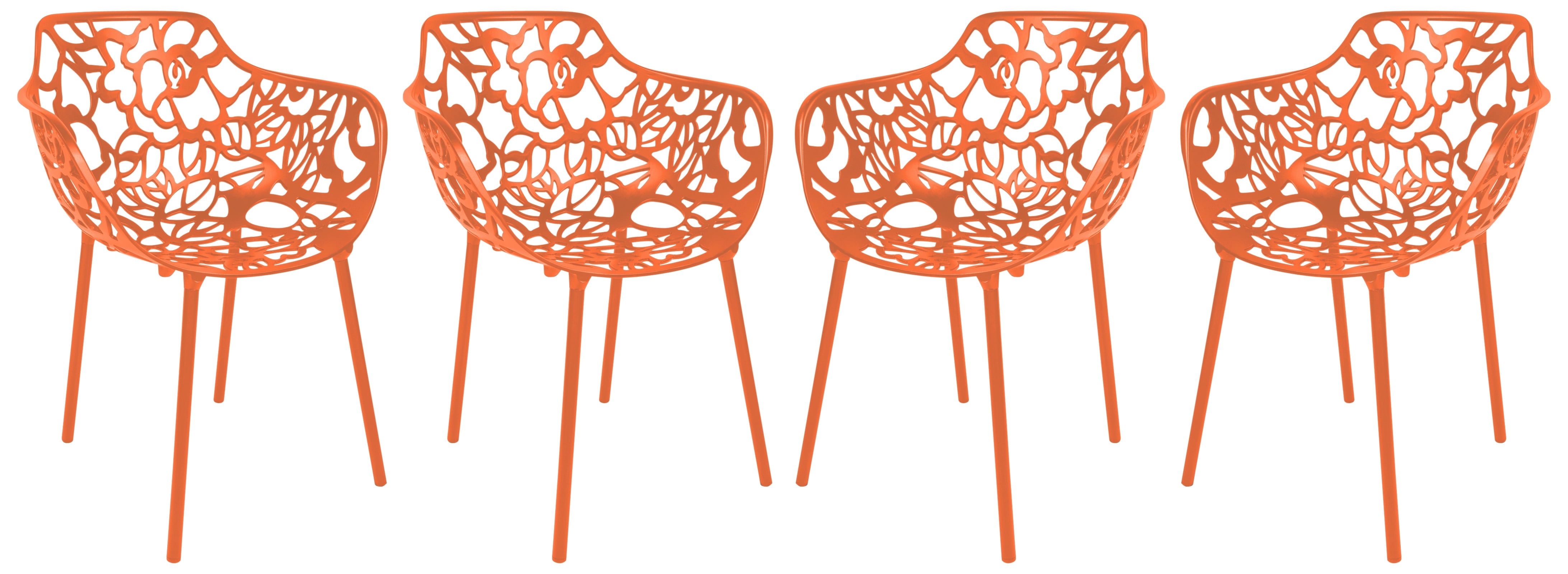 Devon Orange Aluminum Flower Design Dining Armchair Set