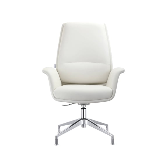 LeisureMod Summit Mid-Century Modern Office Chair in Faux Leather and Aluminum Frame with Adjustable Height and Swivel (White)