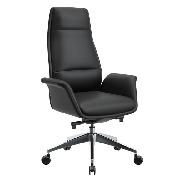 LeisureMod Summit Modern High-Back Conference Office Chair in Upholstered Faux Leather and Aluminum Frame with Swivel and Tilt (Black)