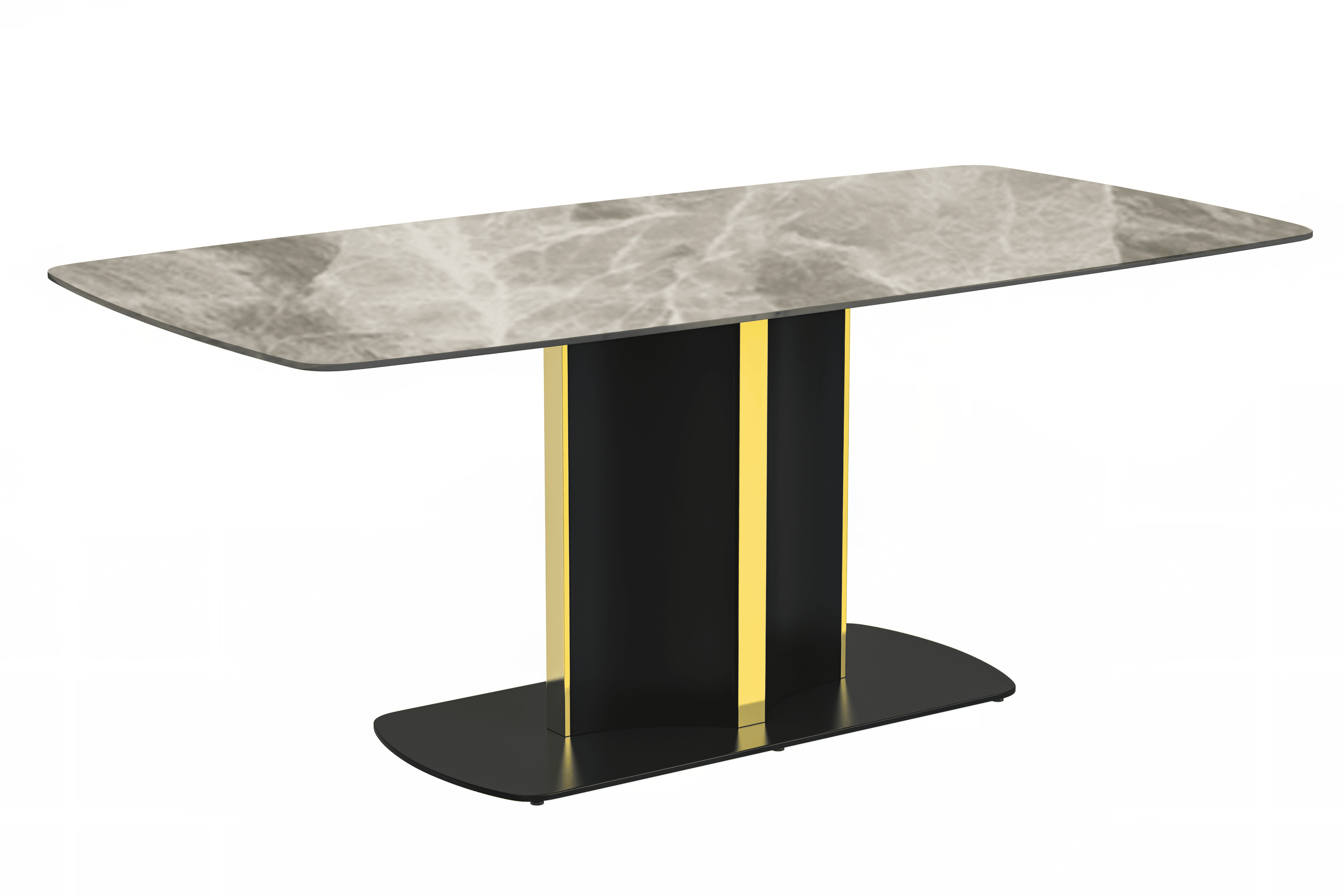 Sylva 71" Deep Grey Glass Dining Table with Black and Gold Pedestal Base