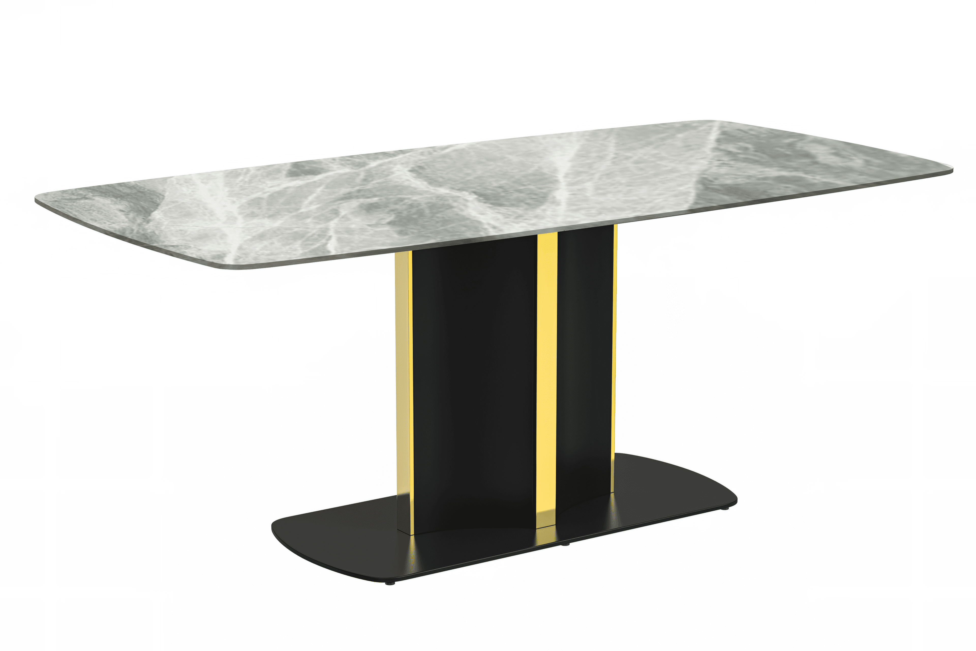 Sylva Light Grey Glass Top Dining Table with Gold Steel Pedestal Base