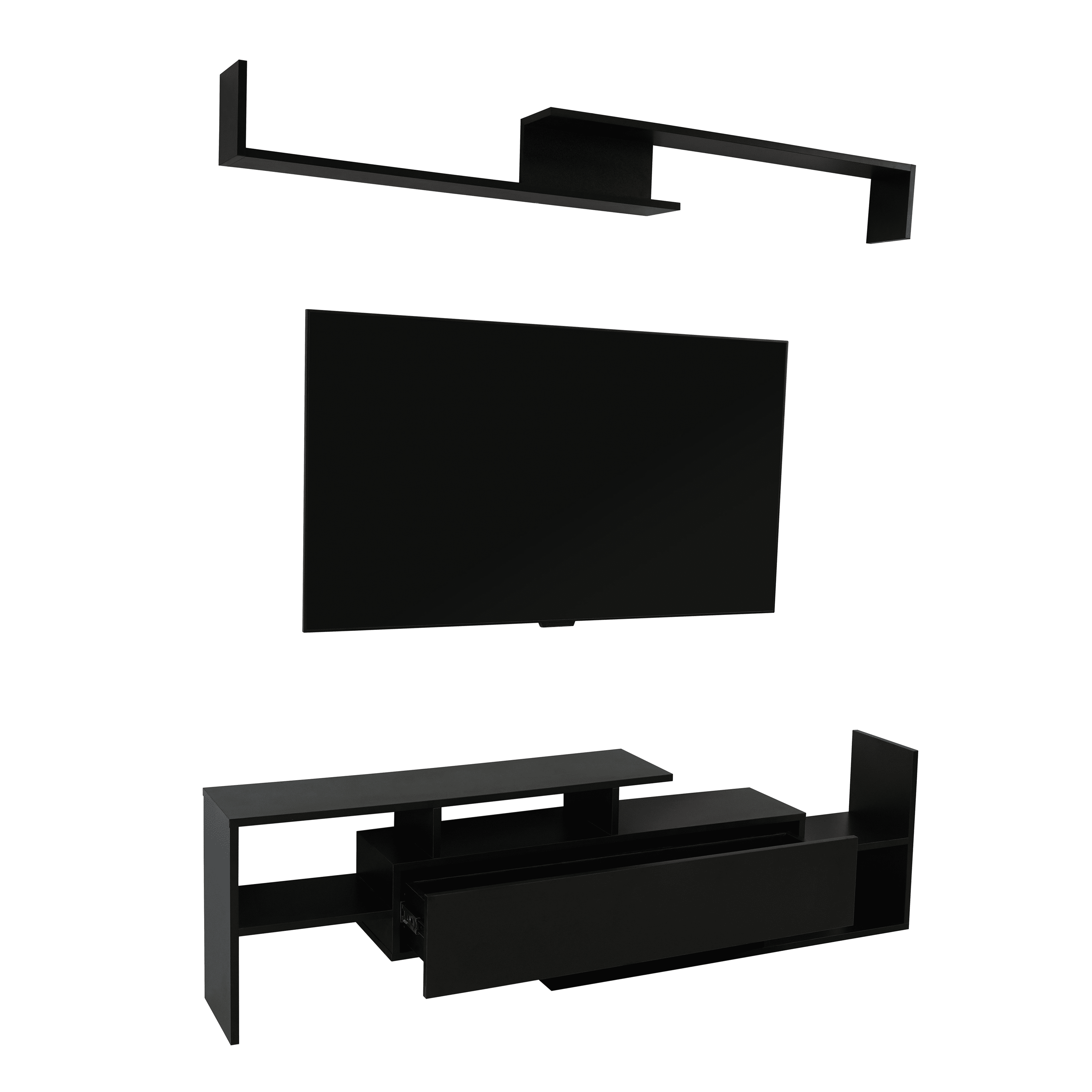 Ebony Modern TV Stand with MDF Shelves and Cabinet