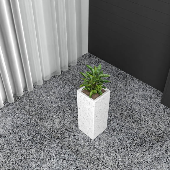 LeisureMod Terra Fiberstone and MGO Clay Planter, Mid-Century Modern Tall Square Planter Pot for Indoor and Outdoor (Dotted White, 20 Inch)