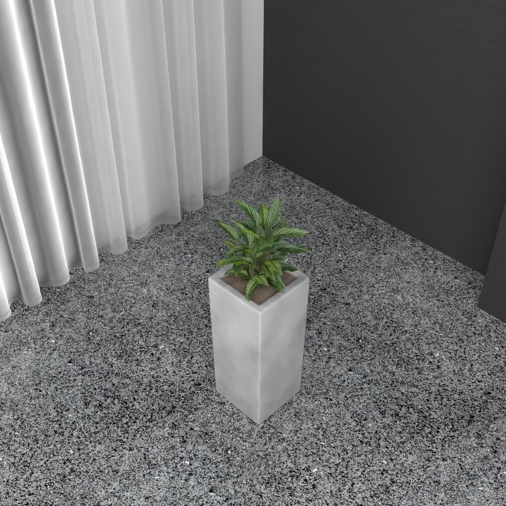 LeisureMod Terra Fiberstone and MGO Clay Planter, Mid-Century Modern Tall Square Planter Pot for Indoor and Outdoor (Aged Concrete, 20 Inch)