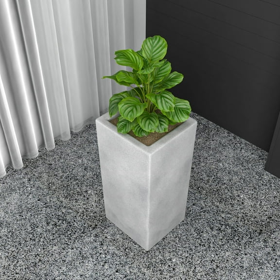LeisureMod Terra Fiberstone and MGO Clay Planter, Mid-Century Modern Tall Square Planter Pot for Indoor and Outdoor (Aged Concrete, 27 Inch)