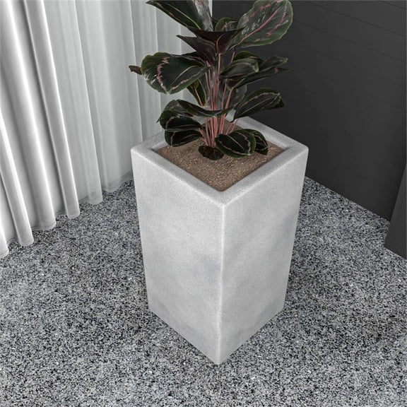 LeisureMod Terra Fiberstone and MGO Clay Planter, Mid-Century Modern Tall Square Planter Pot for Indoor and Outdoor (Aged Concrete, 31 Inch)