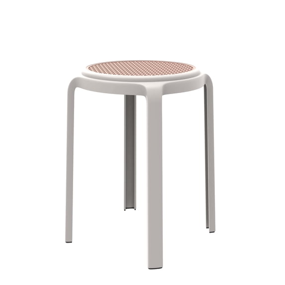 LeisureMod Tresse Round Plastic Dining Stool, Mid-Century Modern Stackable Accent Stool with Wicker Top for Kitchen and Dining Room (White)