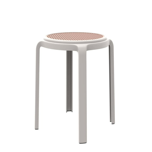 LeisureMod Tresse Round Plastic Dining Stool, Mid-Century Modern Stackable Accent Stool with Wicker Top for Kitchen and Dining Room (White)