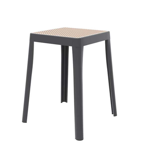 LeisureMod Tresse Series Stackable Poly Stool With Wicker Top 12 in Grey