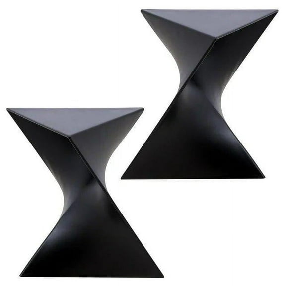 LeisureMod 15.75" Triangular Side Table, Stackable Plastic Accent End Table for Indoor & Outdoor Use, Weather-Resistant Modern Patio & Living Room Table, Set of 2, Black
