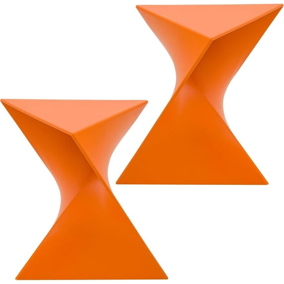 LeisureMod 15.75" Triangular Side Table, Stackable Plastic Accent End Table for Indoor & Outdoor Use, Weather-Resistant Modern Patio & Living Room Table, Set of 2, Orange