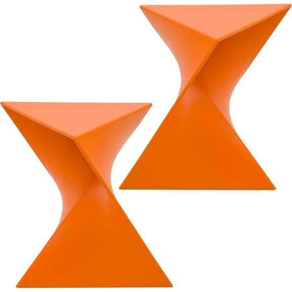LeisureMod 15.75" Triangular Side Table, Stackable Plastic Accent End Table for Indoor & Outdoor Use, Weather-Resistant Modern Patio & Living Room Table, Set of 2, Orange