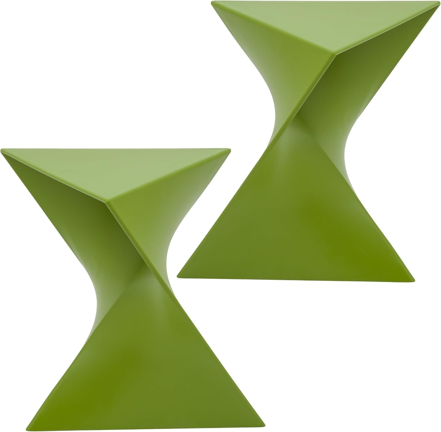 LeisureMod 15.75" Triangular Side Table, Stackable Plastic Accent End Table for Indoor & Outdoor Use, Weather-Resistant Modern Patio & Living Room Table, Set of 2, Green