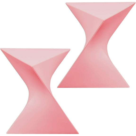 LeisureMod 15.75" Triangular Side Table, Stackable Plastic Accent End Table for Indoor & Outdoor Use, Weather-Resistant Modern Patio & Living Room Table, Set of 2, Pink