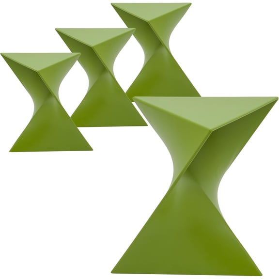 LeisureMod 15.75" Triangular Side Table, Stackable Plastic Accent End Table for Indoor & Outdoor Use, Weather-Resistant Modern Patio & Living Room Table, Set of 4, Green