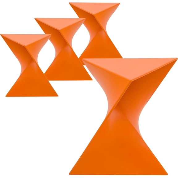 LeisureMod 15.75" Triangular Side Table, Stackable Plastic Accent End Table for Indoor & Outdoor Use, Weather-Resistant Modern Patio & Living Room Table, Set of 4, Orange