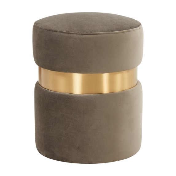 LeisureMod Troy Round Velvet Ottoman Foot Rest In Dark Grey