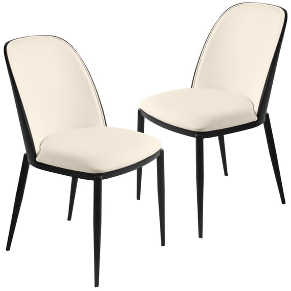 LeisureMod Tule Modern Dining Side Chair with PU Leather Powder-Coated Steel Frame for Kitchen and Dining Room Set of 2, Black/White
