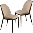 thumbnail image 1 of LeisureMod Tule Modern Dining Side Chair with Velvet Seat and Powder-Coated Steel Frame for Kitchen and Dining Room Set of 2, Walnut/Beige, 1 of 11