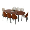thumbnail image 1 of LeisureMod Tule 9-Piece Dining Set in Steel Frame with 8 Upholstered Seat Dining Chairs and 83" Oval Dining Table with MDF Tabletop, 1 of 19