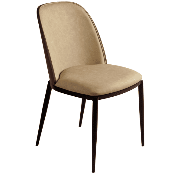 LeisureMod Tule Mid-Century Modern Dining Side Chair with Leather Seat and Powder-Coated Steel Frame for Kitchen and Dining Room, Walnut/Light Brown