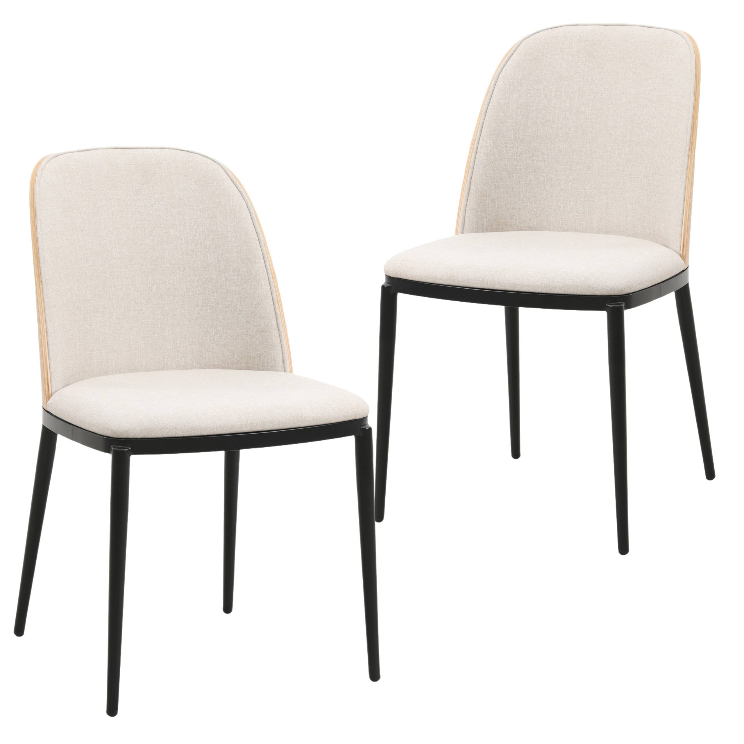 Beige Upholstered Metal Frame Dining Side Chair Set