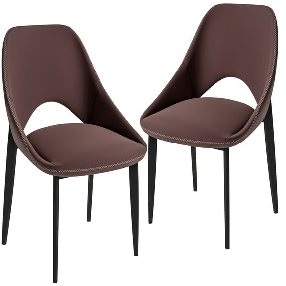 LeisureMod Upholstered Dining Chair with a Curved Open Back Design and Powder-Coated Iron Legs for Modern Home, Kitchen, Cafes Set of 2 Amalfi Collection in Plum Purple