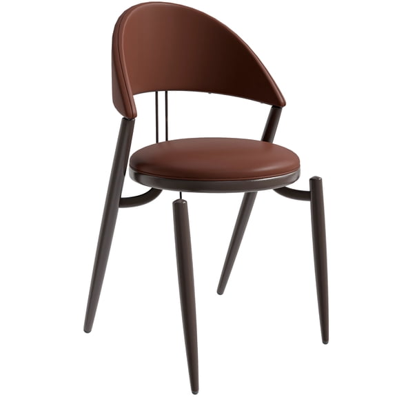 LeisureMod Upholstered Leather Modern Dining Chair with Metal Legs Open Back Cozy Accent Chair, Contemporary Armless Side Chair for Dining, Living Room, Kitchen Venice Series in Dark Brown