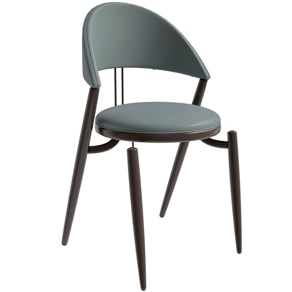 LeisureMod Upholstered Leather Modern Dining Chair with Metal Legs Open Back Cozy Accent Chair, Contemporary Armless Side Chair for Dining, Living Room, Kitchen Venice Series in Light Grey