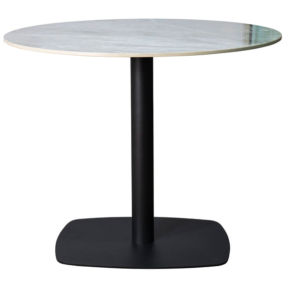 LeisureMod Vail Round Dining Table 27" Wide with Sintered Stone Top and Powder-Coated Square Steel Black Base Kitchen Table, Seats 2-3 Person for Modern Home, Grey