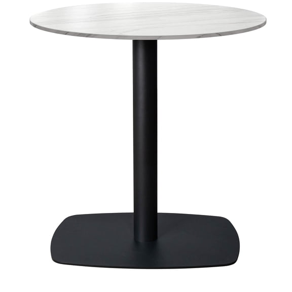 LeisureMod Vail Round Dining Table 27" Wide with Sintered Stone Top and Powder-Coated Square Steel Black Base Kitchen Table, Seats 2-3 Person for Modern Home, White