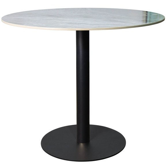 LeisureMod Vail Round Dining Table 36" Wide with Sintered Stone Top and Powder-Coated Round Steel Black Base Kitchen Table, Seats 2-3 Person for Modern Home,